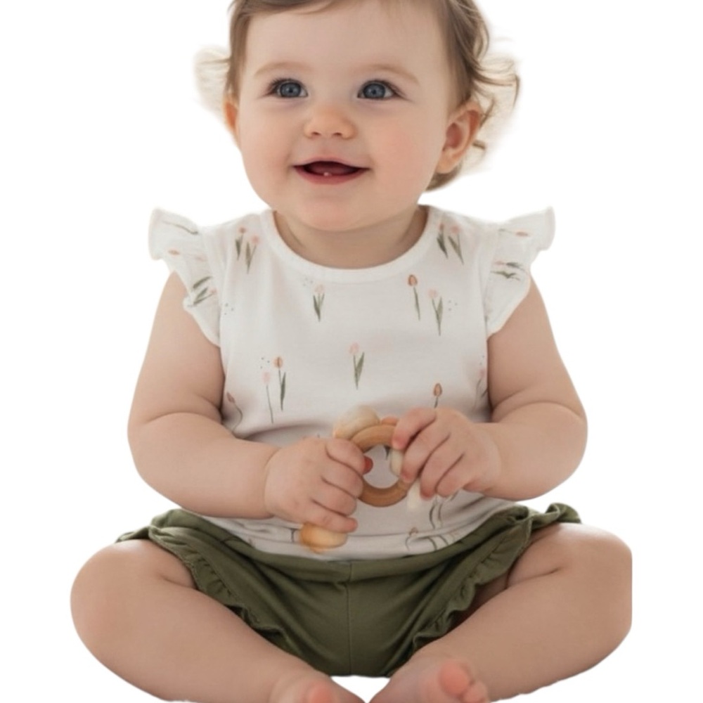 Firsts by Petit Lam, 2PC, ruffle shorts & short ruffle sleeve floral tee, sz 3mo